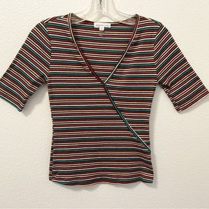 Socialite Women Junior Black striped V-Neck top Xsmall